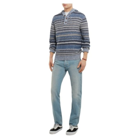 Faherty Sweaters New Faherty Baja Hoodie In Blue Size Xl Sweater Coastal Cotton Linen Knit